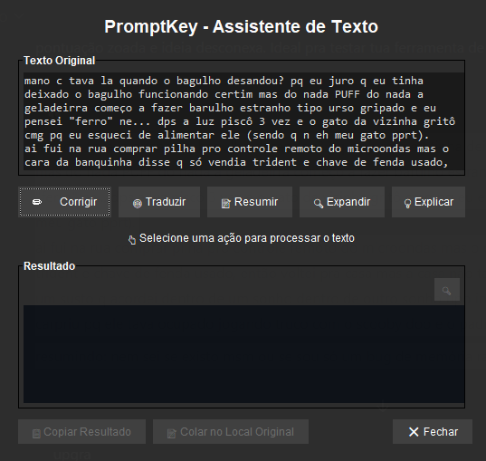PromptKey Assistente em funcionamento